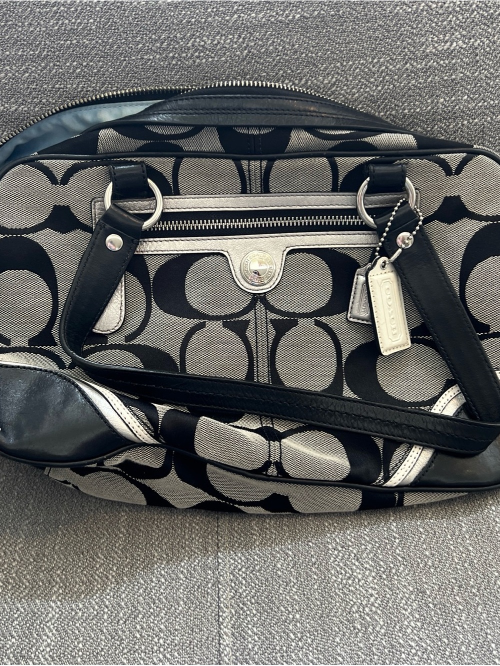 vtg Coach black kisslock Hampton canvas leather shoulder bags tote Large C